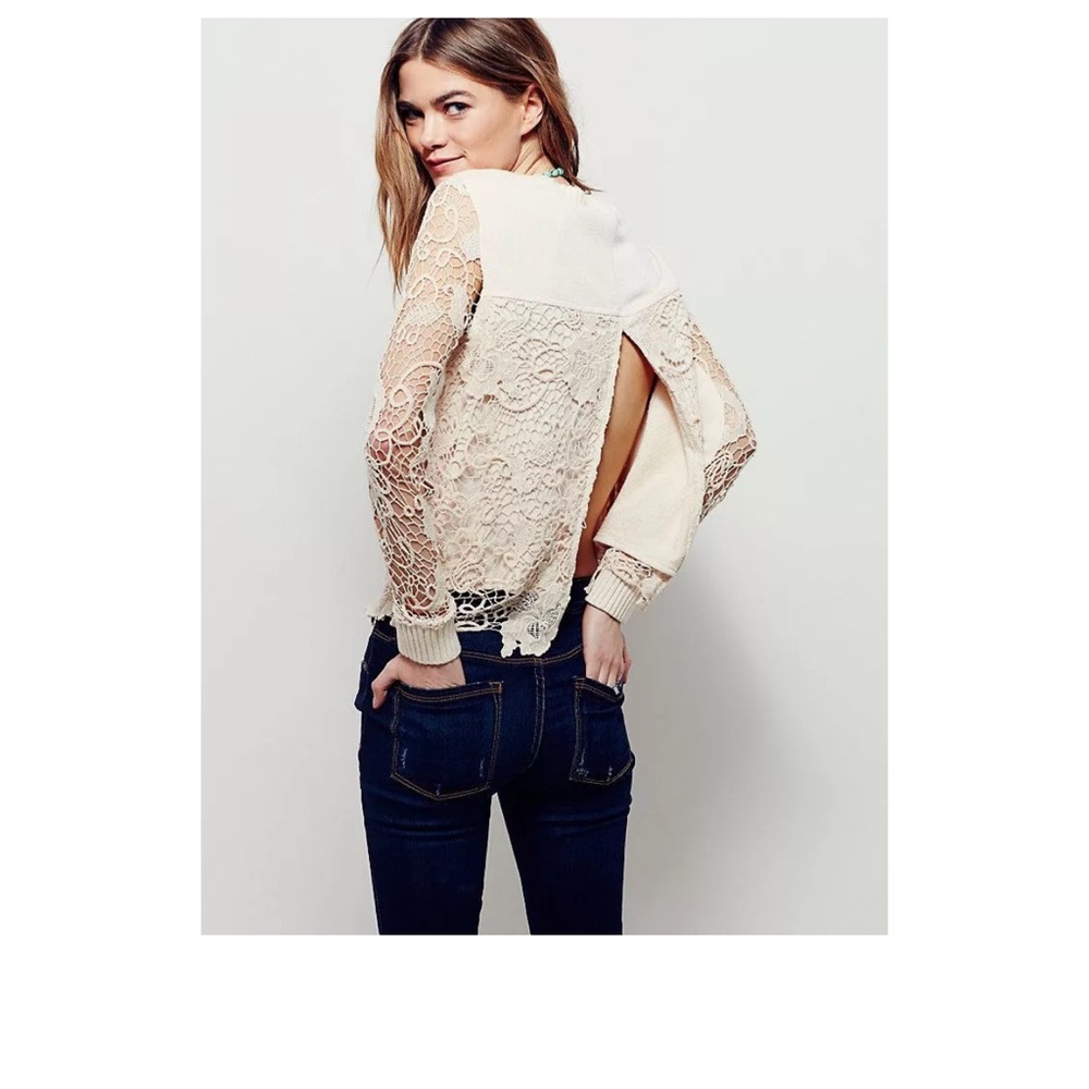 Free People Crotchet Split Back Sweatshirt